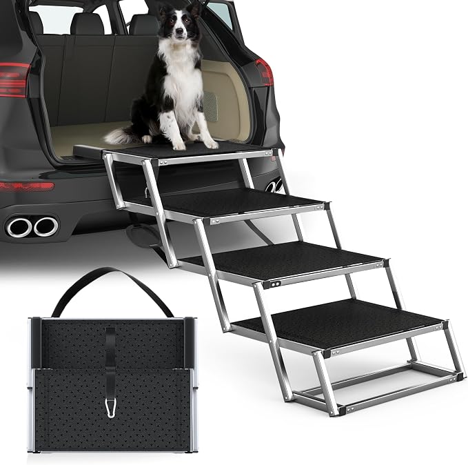 Snagle Paw Extra Wide 20" Folding Dog Stairs for Large Dogs (4-Step Aluminum Accordion)